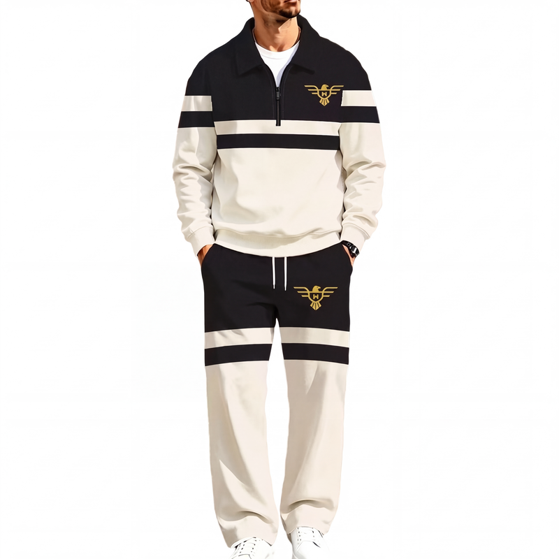📢📢50%Rabatt!!!🎉✨Bedrucktes Trainingsanzug-Set für Herren mit Halbreißverschluss: Sweatshirt und Hose