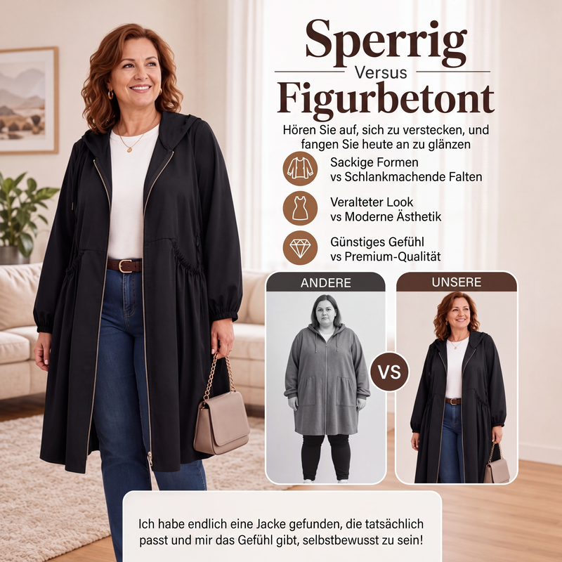 📢📢50%Rabatt!!!💎 Bestseller – Legere, mittellange Kapuzenjacke für Damen in lockerer Passform🧥