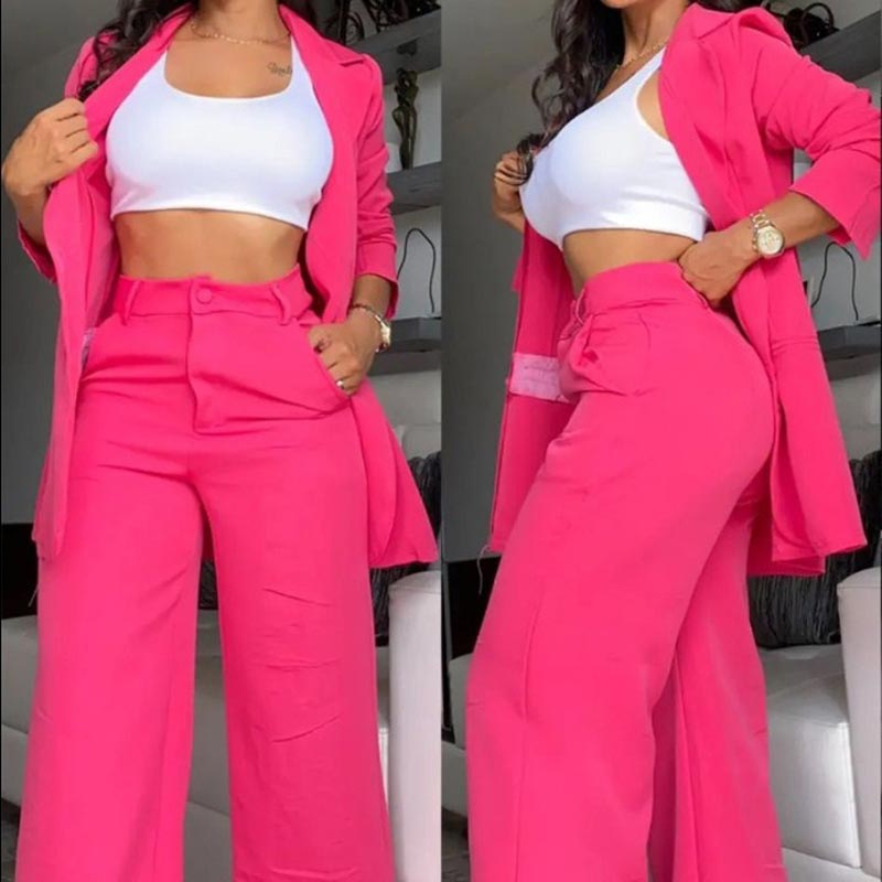 📢📢50%Rabatt!!!🎉✨Damen-Zweiteiler: Eleganter Blazer mit Reverskragen und Hose mit weitem Bein