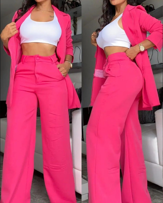 📢📢50%Rabatt!!!🎉✨Damen-Zweiteiler: Eleganter Blazer mit Reverskragen und Hose mit weitem Bein