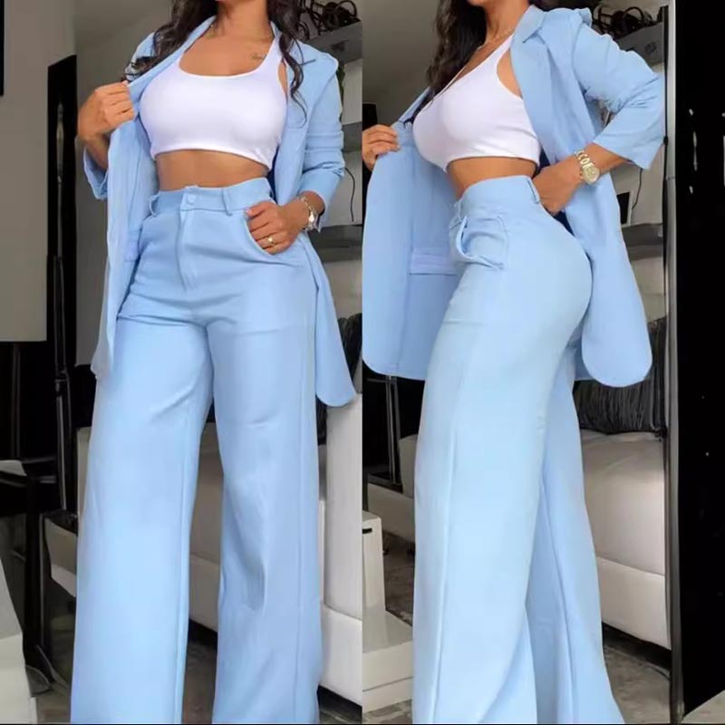📢📢50%Rabatt!!!🎉✨Damen-Zweiteiler: Eleganter Blazer mit Reverskragen und Hose mit weitem Bein