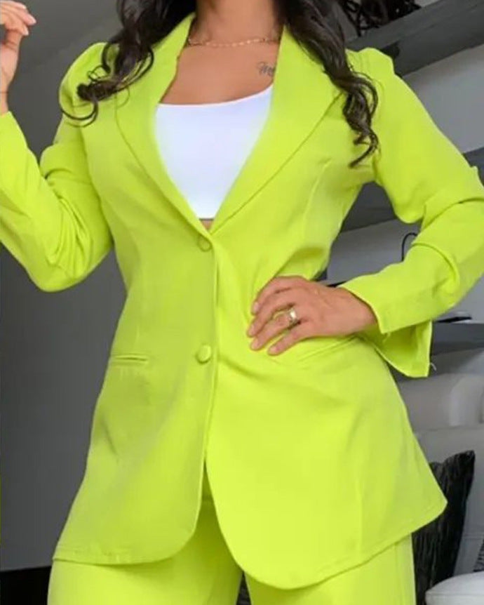 📢📢50%Rabatt!!!🎉✨Damen-Zweiteiler: Eleganter Blazer mit Reverskragen und Hose mit weitem Bein