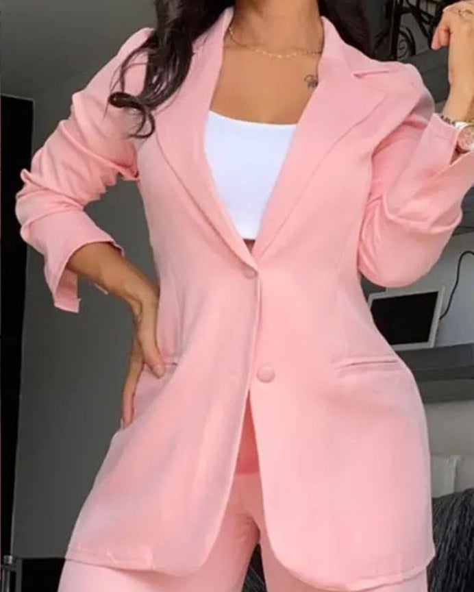 📢📢50%Rabatt!!!🎉✨Damen-Zweiteiler: Eleganter Blazer mit Reverskragen und Hose mit weitem Bein