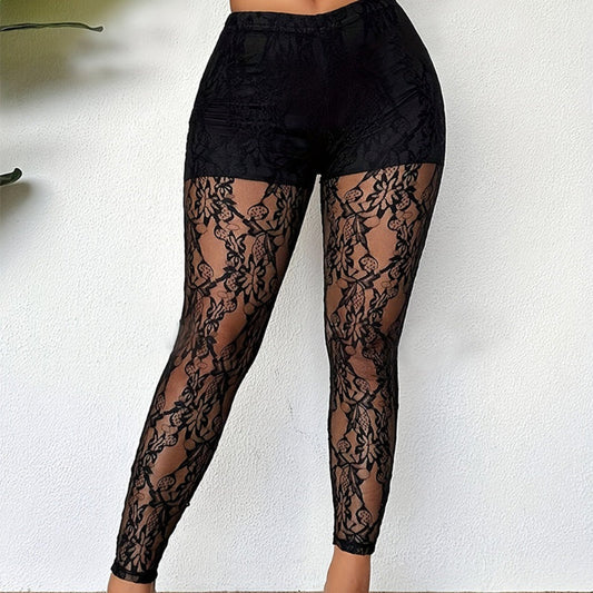 🖤 50 % RABATT | Femininer Statement-Look – Damen Spitzenhose mit transparentem Mesh