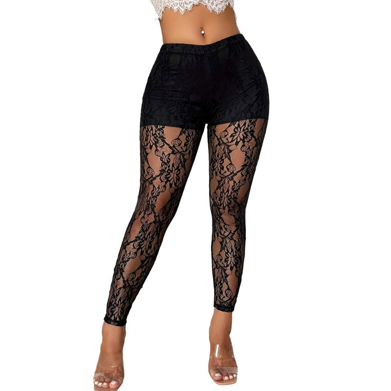 🖤 50 % RABATT | Femininer Statement-Look – Damen Spitzenhose mit transparentem Mesh