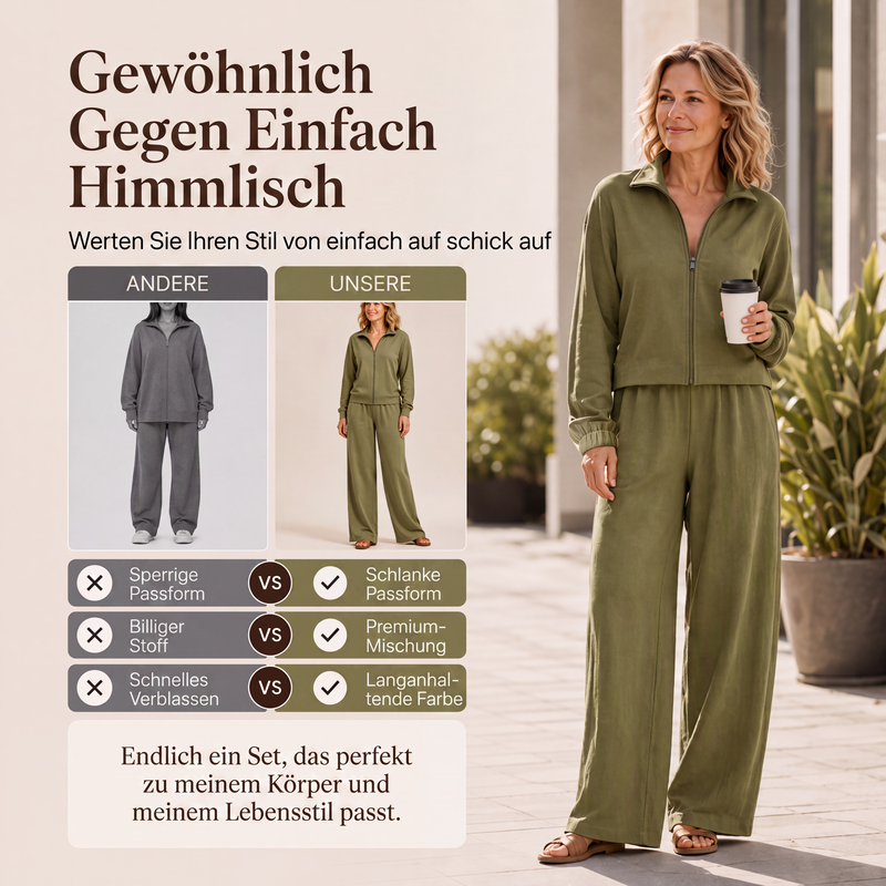 📢📢50%Rabatt!!!🎉✨Damen-Set aus Reißverschluss-Cardigan und Weithosen