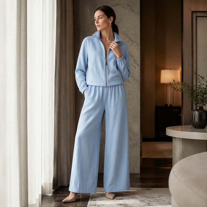 📢📢50%Rabatt!!!🎉✨Damen-Set aus Reißverschluss-Cardigan und Weithosen