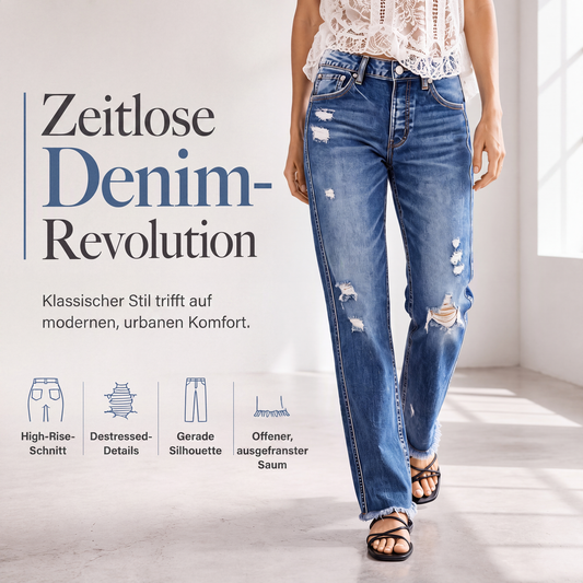 📢📢50%Rabatt!!!🎉✨Damen-Jeans im Used-Look mit geradem Bein