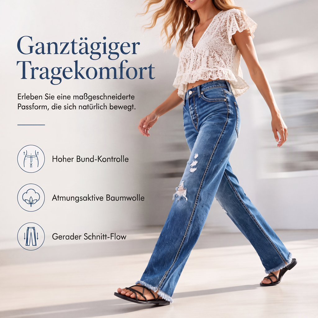 📢📢50%Rabatt!!!🎉✨Damen-Jeans im Used-Look mit geradem Bein