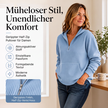 📢📢50%Rabatt!!!🎉✨Legeres geripptes Halb-Reißverschluss-Hoodie für Damen