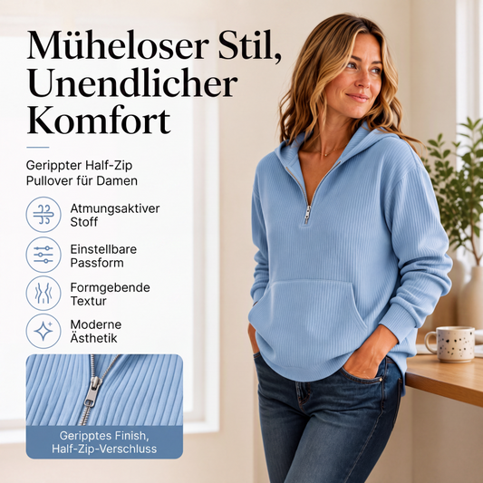 📢📢50%Rabatt!!!🎉✨Legeres geripptes Halb-Reißverschluss-Hoodie für Damen