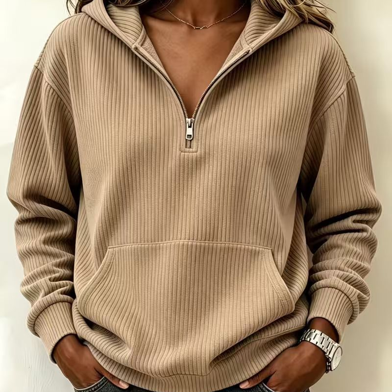 📢📢50%Rabatt!!!🎉✨Legeres geripptes Halb-Reißverschluss-Hoodie für Damen