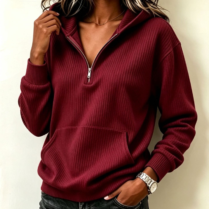 📢📢50%Rabatt!!!🎉✨Legeres geripptes Halb-Reißverschluss-Hoodie für Damen