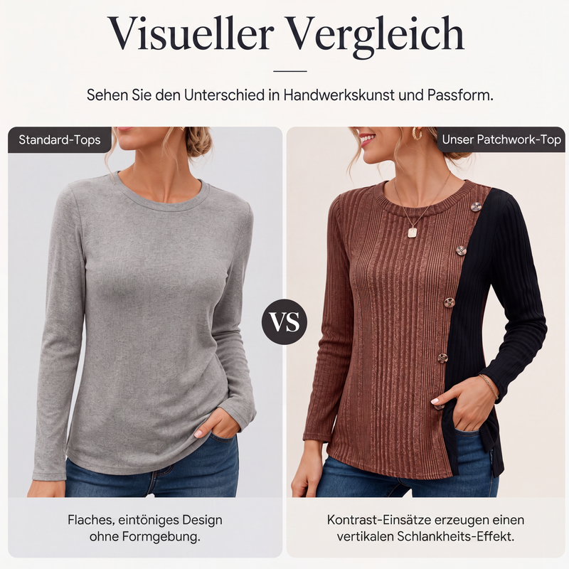 📢📢50%Rabatt!!!🎉✨Damen-Farbblock-Casual-Oberteil aus Rippstrick