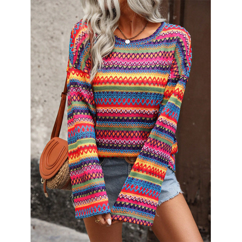 📢📢50%Rabatt!!!🎉✨Bunter Strickpullover für Damen mit geometrischen Streifen