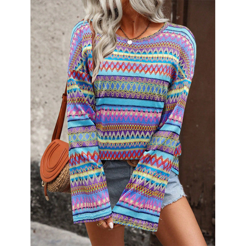 📢📢50%Rabatt!!!🎉✨Bunter Strickpullover für Damen mit geometrischen Streifen
