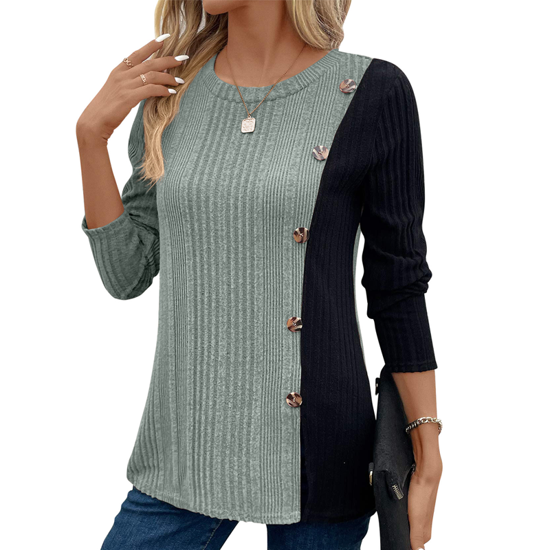 📢📢50%Rabatt!!!🎉✨Damen-Farbblock-Casual-Oberteil aus Rippstrick