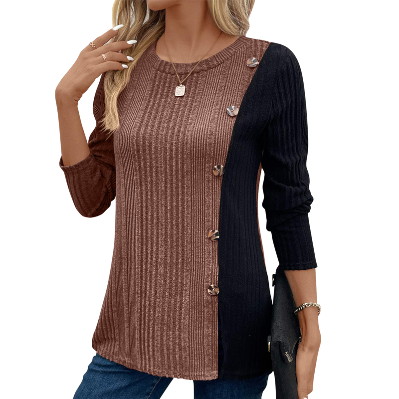 📢📢50%Rabatt!!!🎉✨Damen-Farbblock-Casual-Oberteil aus Rippstrick