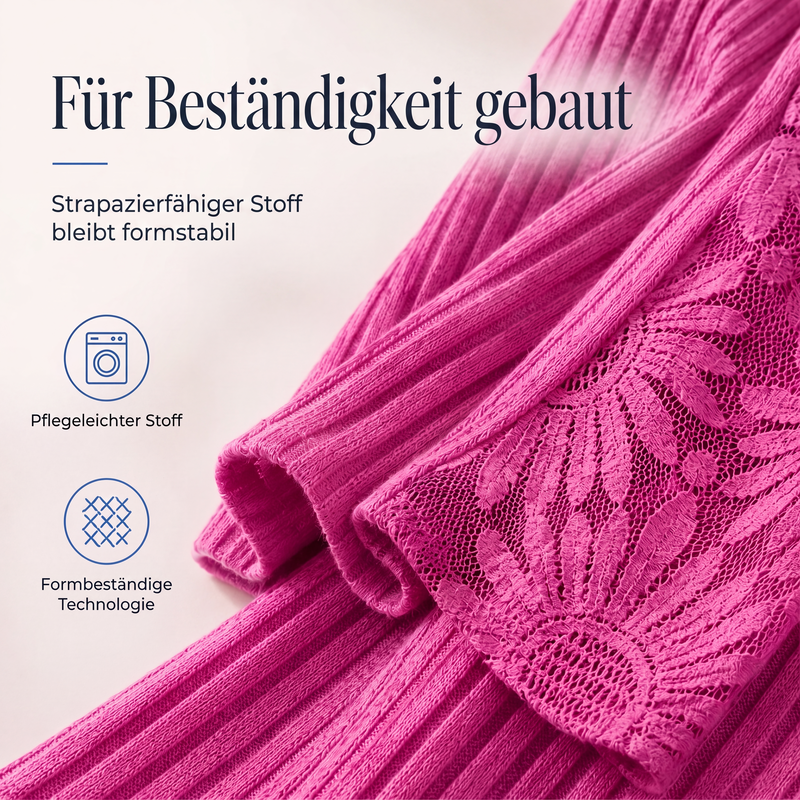 📢📢50%Rabatt!!!🎉✨Langarm-Oberteil aus gebürstetem Rippstoff mit Spitzenbesatz für Damen