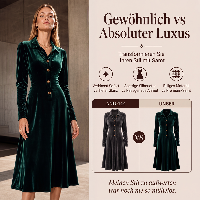 📢📢50%Rabatt!!!🎉✨Damen Vintage Samt-A-Linien-Kleid mit Knopfleiste vorne