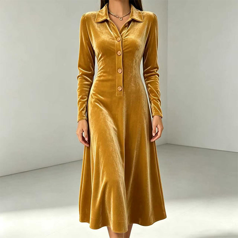 📢📢50%Rabatt!!!🎉✨Damen Vintage Samt-A-Linien-Kleid mit Knopfleiste vorne