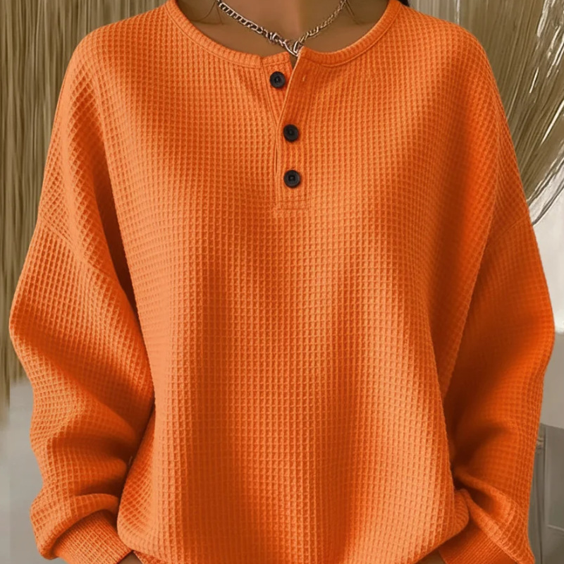📢📢50%Rabatt!!!🎉✨Langarm-Waffelstrick-Henley-Oberteil für Damen