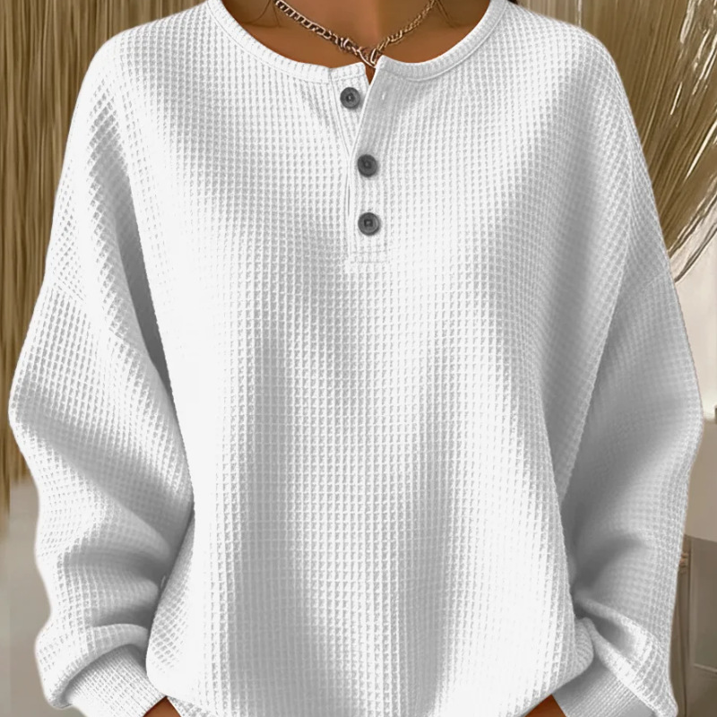 📢📢50%Rabatt!!!🎉✨Langarm-Waffelstrick-Henley-Oberteil für Damen