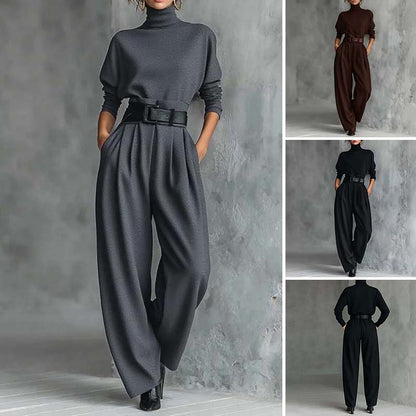 📢📢50%Rabatt!!!🎉✨Eleganter Damen-Zweiteiler: Rollkragen-Shirt & Hose mit hohem Bund
