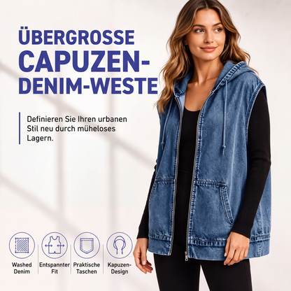 📢📢50%Rabatt!!!🎉✨Jeansweste mit Kapuze für Damen, lässige Jacke