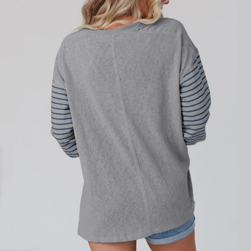 📢📢50%Rabatt!!!🎉✨Trendiges Damen-Langarm-T-Shirt mit Farbblock- und Streifenmuster