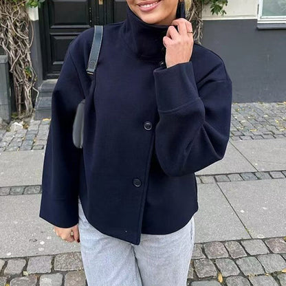 Manteau court à col montant et simple boutonnage pour femme