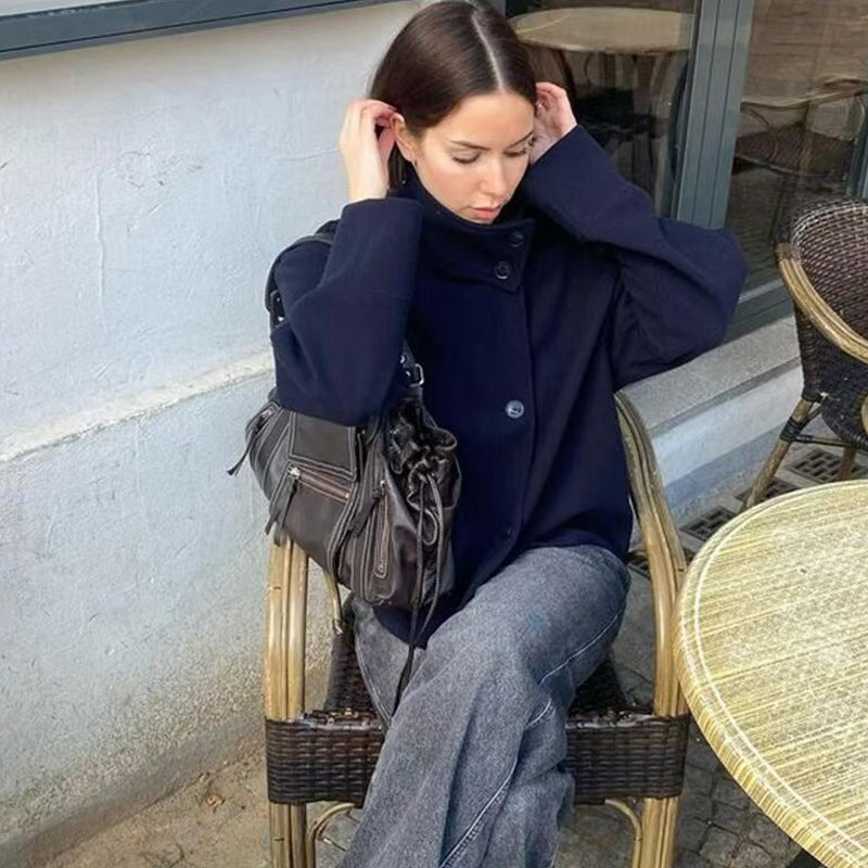 📢📢50%Rabatt!!!🎉✨Manteau court à col montant et simple boutonnage pour femme