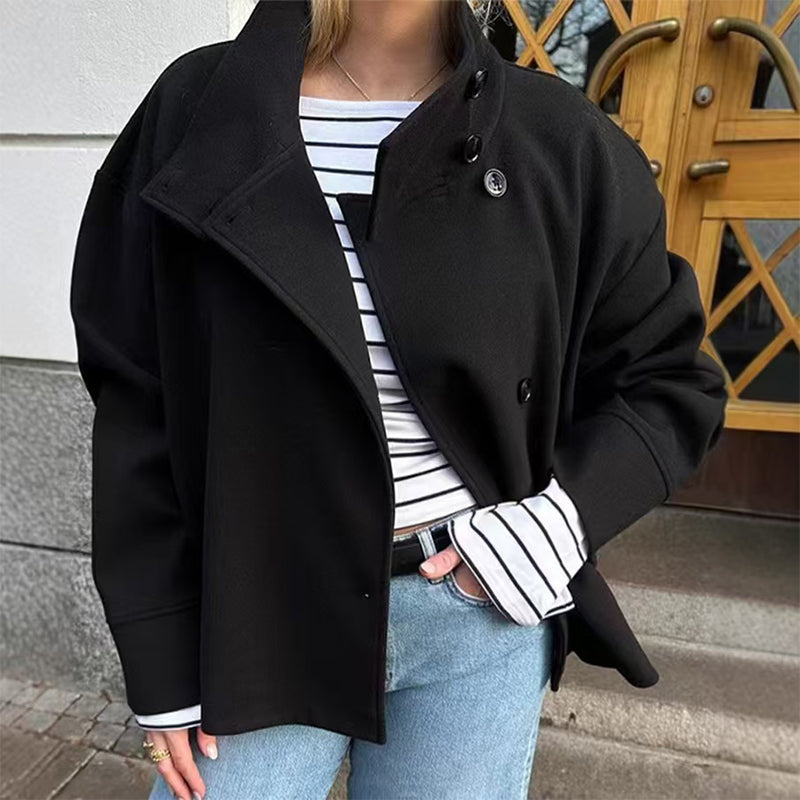 📢📢50%Rabatt!!!🎉✨Manteau court à col montant et simple boutonnage pour femme
