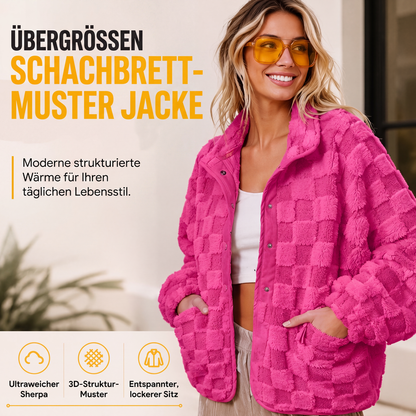 🚀 Neu eingetroffen – 50% Probierpreis! Plüschjacke mit Karomuster und Druckknöpfen für Damen