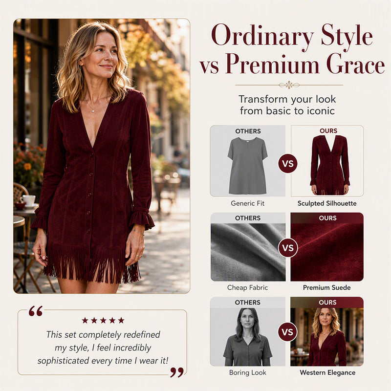 ✨ Femininer Statement-Look | Midi-Kleid für Damen mit Rüschenärmeln und Fransen