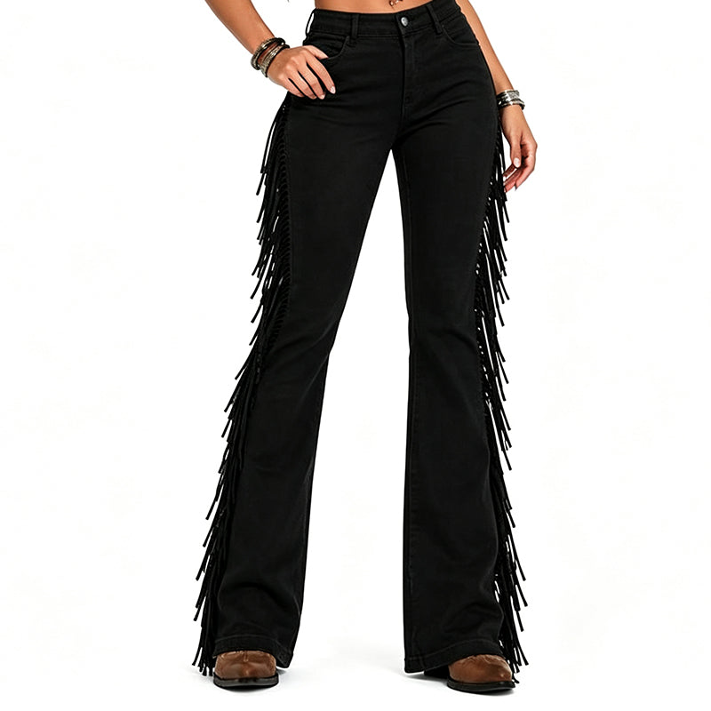 📢📢50%Rabatt!!!🎉✨Damen High-Waist Schlagjeans mit Seitenfransen