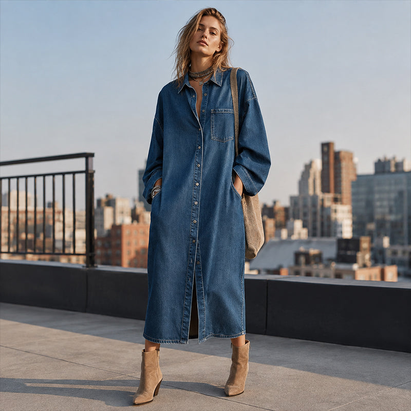 📢📢50%Rabatt!!!🎉✨Legeres, locker sitzendes Jeanshemdkleid für Damen