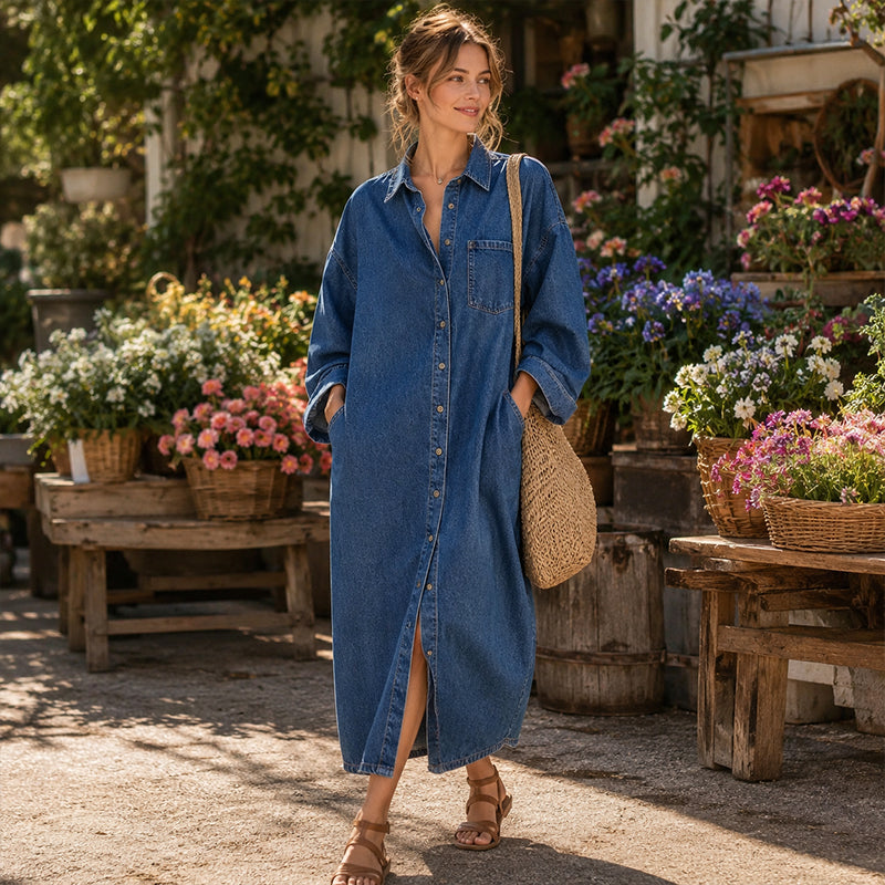 📢📢50%Rabatt!!!🎉✨Legeres, locker sitzendes Jeanshemdkleid für Damen