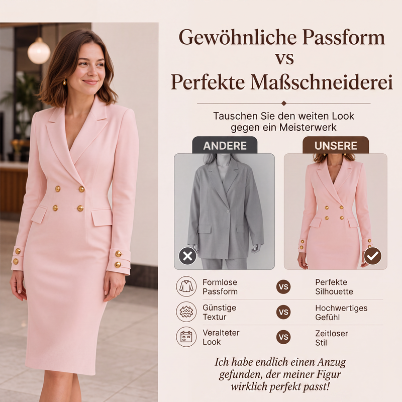 👗 50 % RABATT | Eleganter Blazer-Look & feminine Silhouette – Damen Zweireiher-Blazerkleid