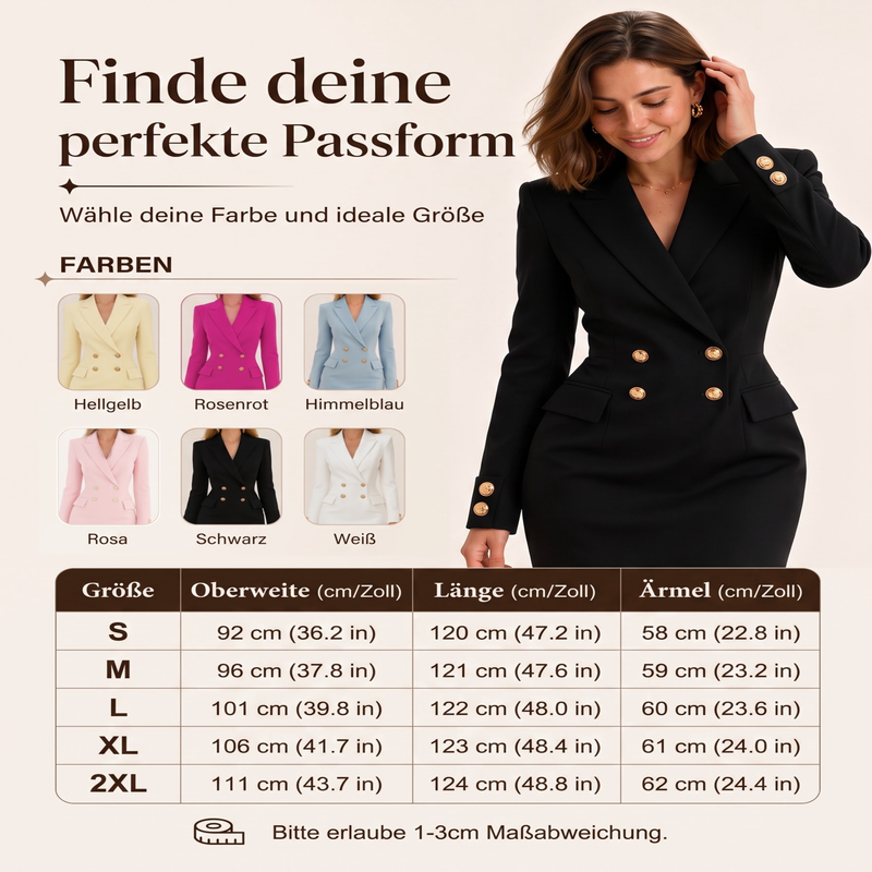 👗 50 % RABATT | Eleganter Blazer-Look & feminine Silhouette – Damen Zweireiher-Blazerkleid