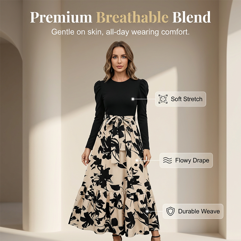 📢📢50%Rabatt!!!🎉✨Damen Maxikleid im A-Linien-Schnitt mit Blumenmuster und langen Ärmeln