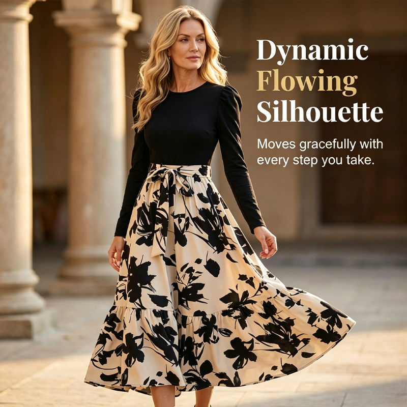📢📢50%Rabatt!!!🎉✨Damen Maxikleid im A-Linien-Schnitt mit Blumenmuster und langen Ärmeln