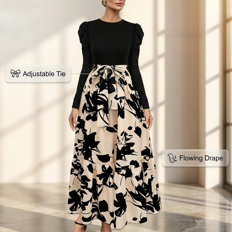 📢📢50%Rabatt!!!🎉✨Damen Maxikleid im A-Linien-Schnitt mit Blumenmuster und langen Ärmeln