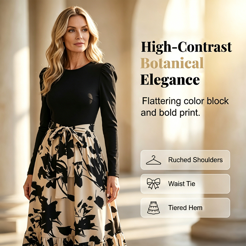 📢📢50%Rabatt!!!🎉✨Damen Maxikleid im A-Linien-Schnitt mit Blumenmuster und langen Ärmeln