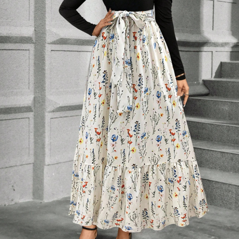 📢📢50%Rabatt!!!🎉✨Damen Maxikleid im A-Linien-Schnitt mit Blumenmuster und langen Ärmeln