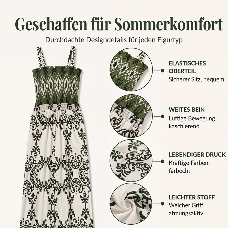 📢📢50%Rabatt!!!🎉✨Boho-Jumpsuit mit Print und Smokbesatz für Damen