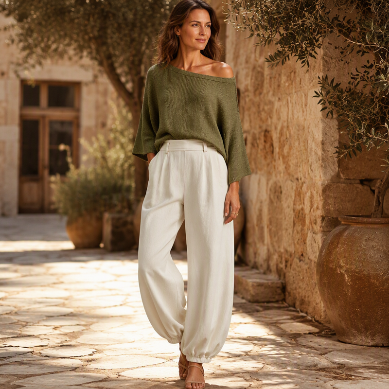 📢📢50%Rabatt!!!🎉✨Damen-Set aus schulterfreiem Strickoberteil und lässigen Hosen