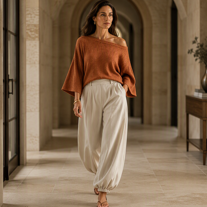 📢📢50%Rabatt!!!🎉✨Damen-Set aus schulterfreiem Strickoberteil und lässigen Hosen