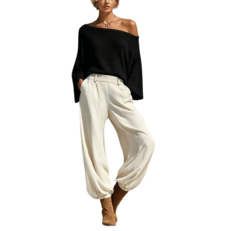 📢📢50%Rabatt!!!🎉✨Damen-Set aus schulterfreiem Strickoberteil und lässigen Hosen