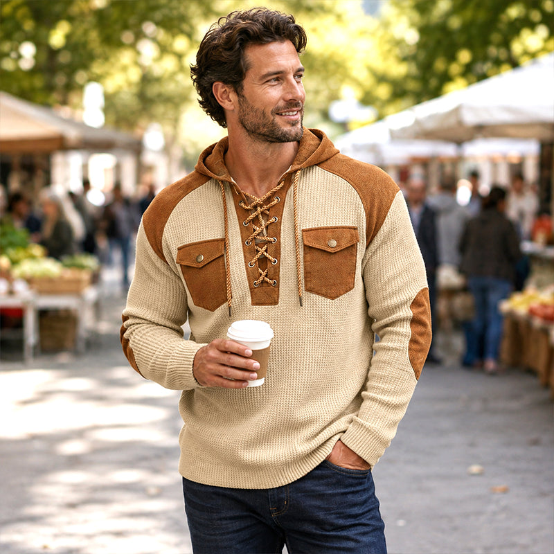 📢📢50%Rabatt!!!🎉🏃‍♀️ Es wird im Akkord weggeschnappt – zögern Sie nicht! Legere Kapuzen-Sweatshirt aus Waffelstrick für Herren